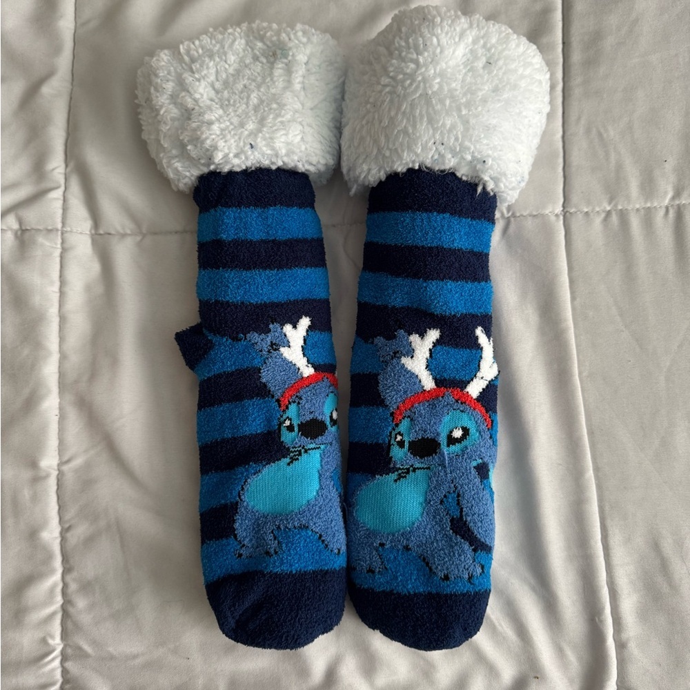 Boys Disney Stitch Slipper Socks Sherpa Lined